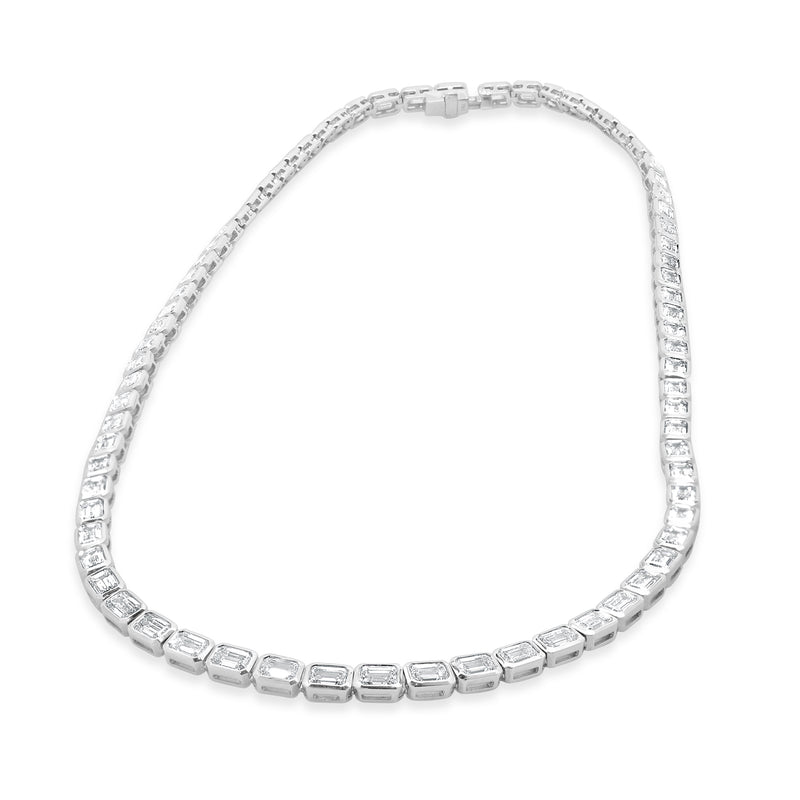 18 Karat White Gold Emerald Cut Diamond Inline Tennis Necklace