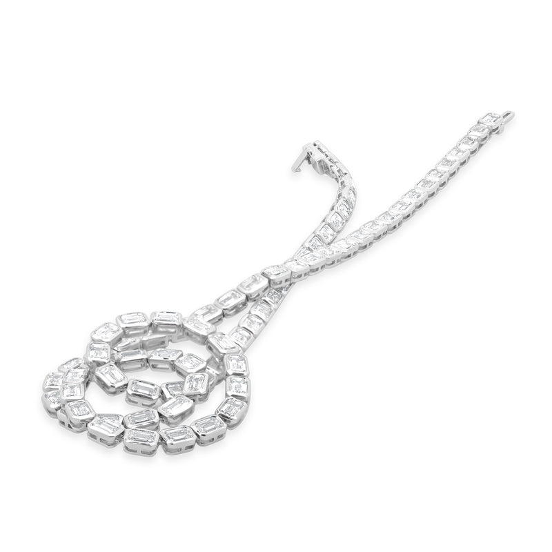 18 Karat White Gold Emerald Cut Diamond Inline Tennis Necklace