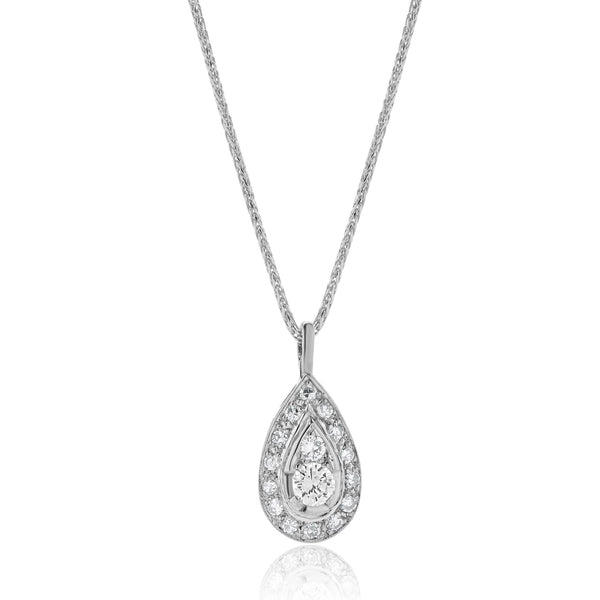 14 Karat White Gold Pear Drop Diamond Necklace