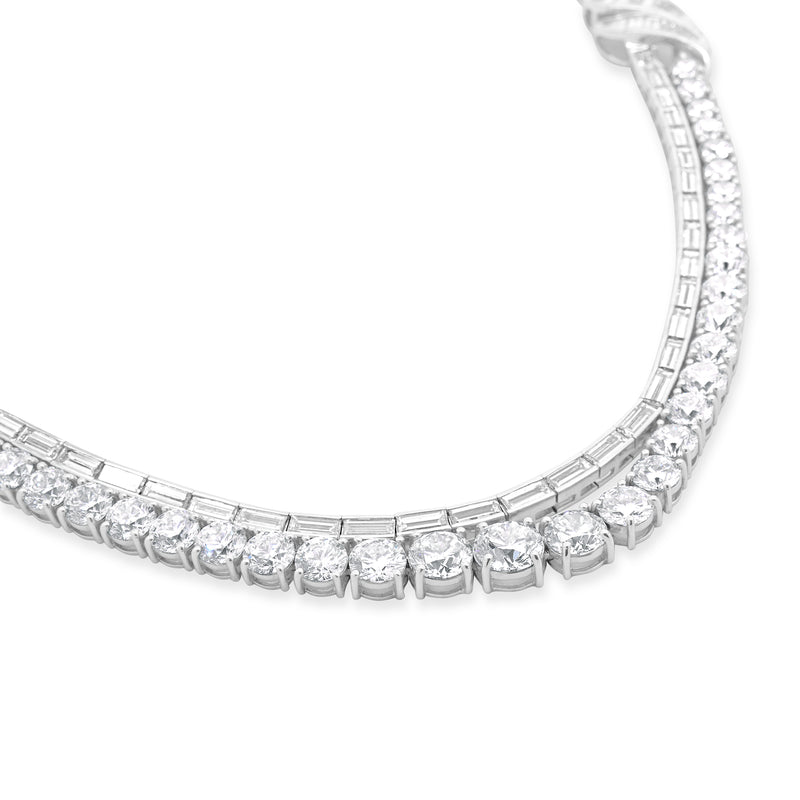 18 Karat White Gold Ornate Round and Emerald Cut Double Row Diamond Necklace