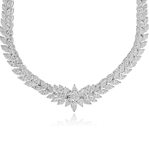 18 Karat White Gold Marquise Cut Diamond Collar Necklace