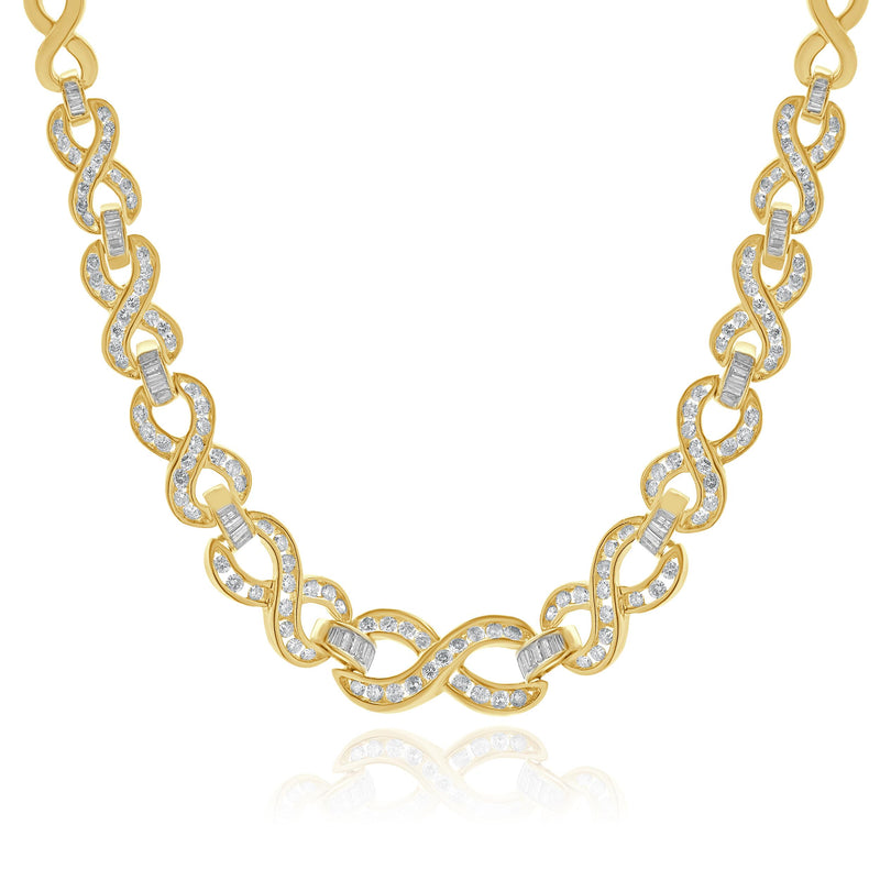 14K Yellow Gold Round Baguette Diamond Infinity Collar Necklace