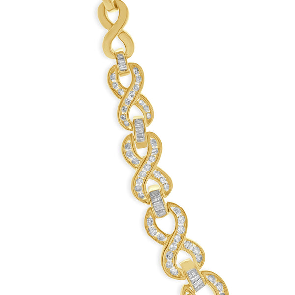 14K Yellow Gold Round Baguette Diamond Infinity Collar Necklace