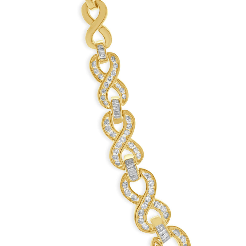 14K Yellow Gold Round Baguette Diamond Infinity Collar Necklace