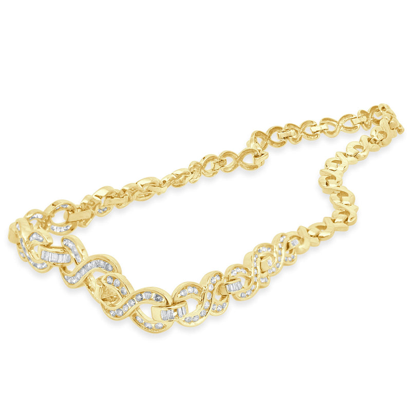 14K Yellow Gold Round Baguette Diamond Infinity Collar Necklace