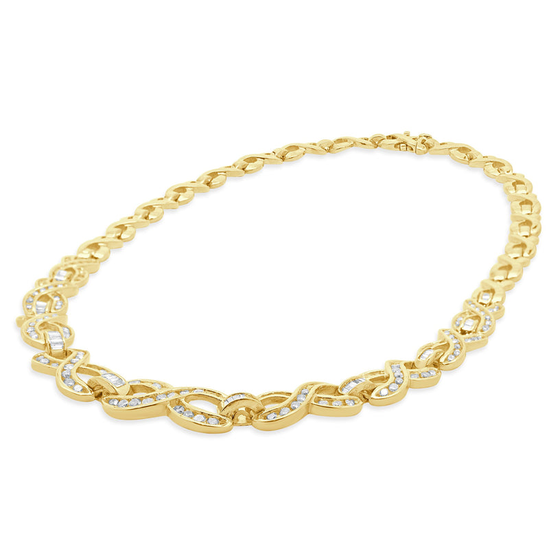 14K Yellow Gold Round Baguette Diamond Infinity Collar Necklace