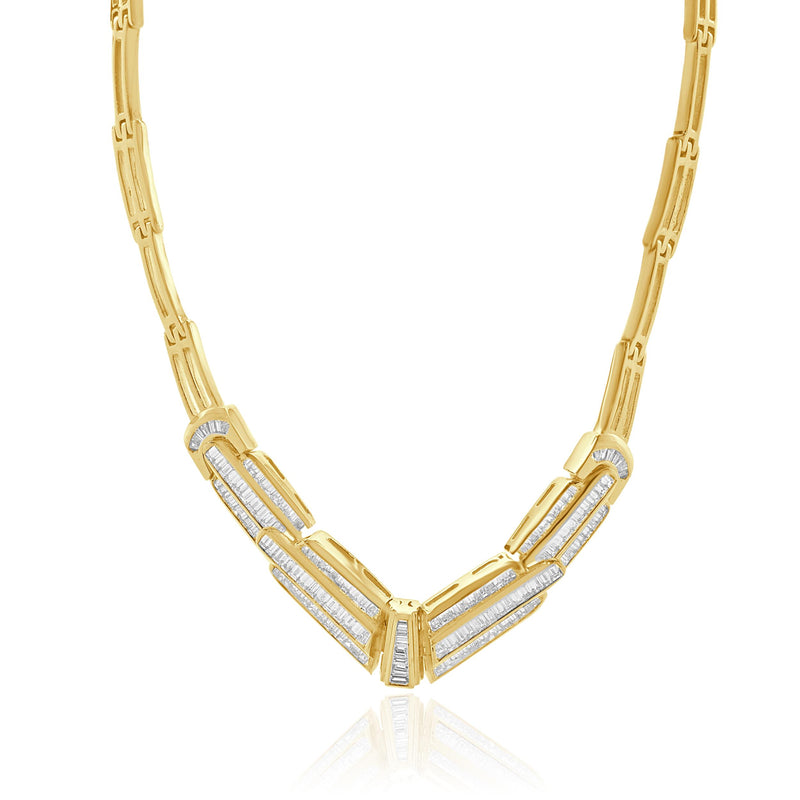 18 Karat Yellow Gold Baguette Diamond Chevron Collar Necklace