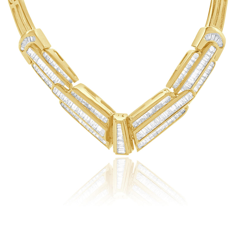 18 Karat Yellow Gold Baguette Diamond Chevron Collar Necklace