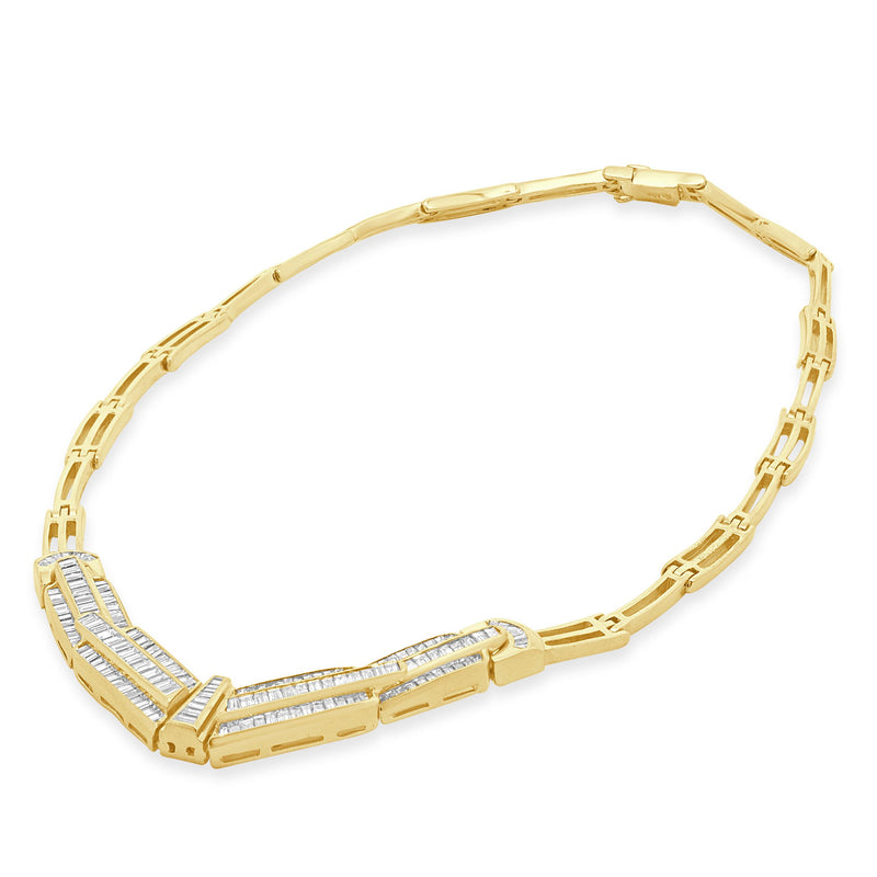 18 Karat Yellow Gold Baguette Diamond Chevron Collar Necklace