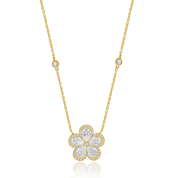 18 Karat Yellow Gold Diamond Flower Necklace