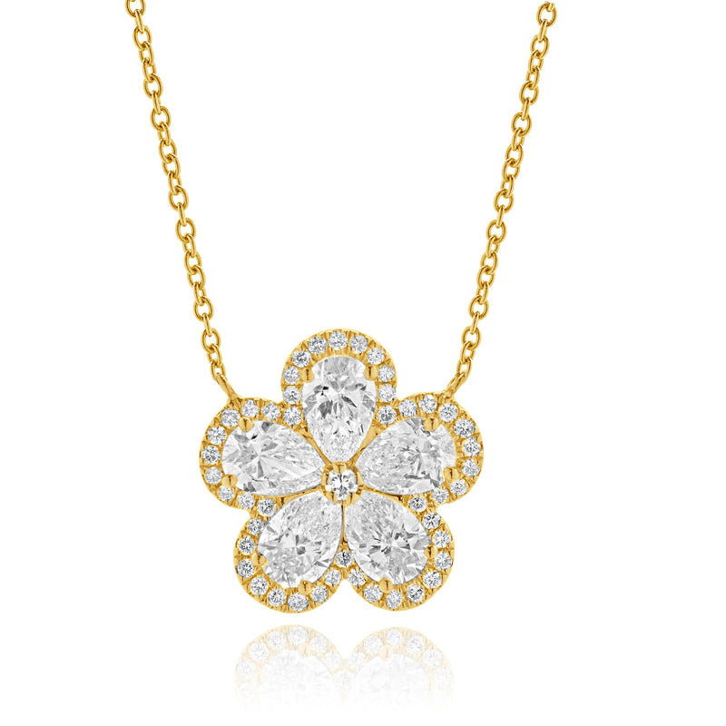 18 Karat Yellow Gold Diamond Flower Necklace
