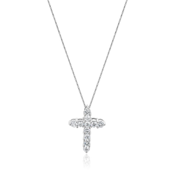 14 Karat White Gold Diamond Cross Necklace