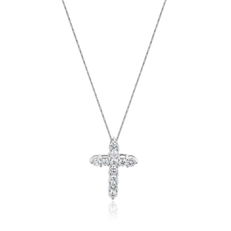 14 Karat White Gold Diamond Cross Necklace