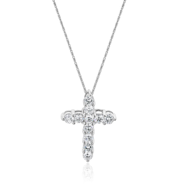 14 Karat White Gold Diamond Cross Necklace