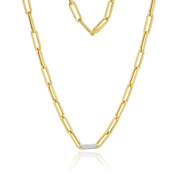 14 Karat Yellow Gold Diamond Paperclip Necklace