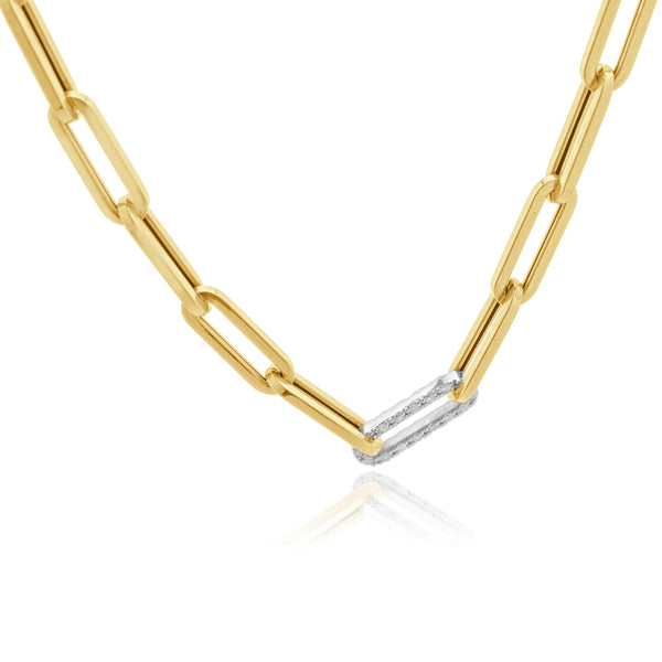 14 Karat Yellow Gold Diamond Paperclip Necklace