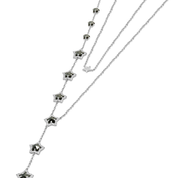 18 Karat White Gold Black and White Diamond Star Drop Necklace
