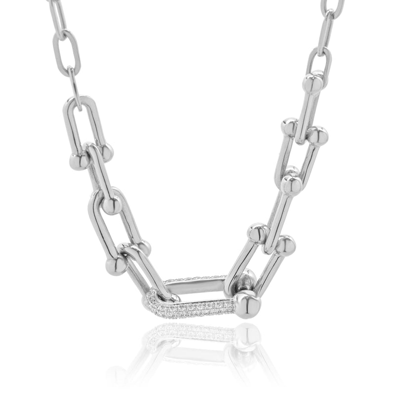 14 Karat White Gold Diamond Link Necklace