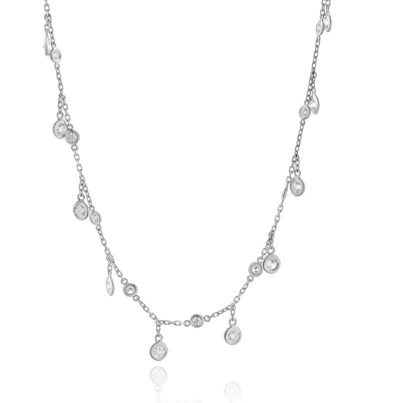 14 Karat White Gold Diamonds By The Yard Dangle Necklace