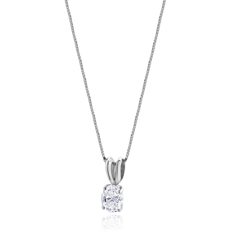 14 Karat White Gold Oval Diamond Solitaire Necklace