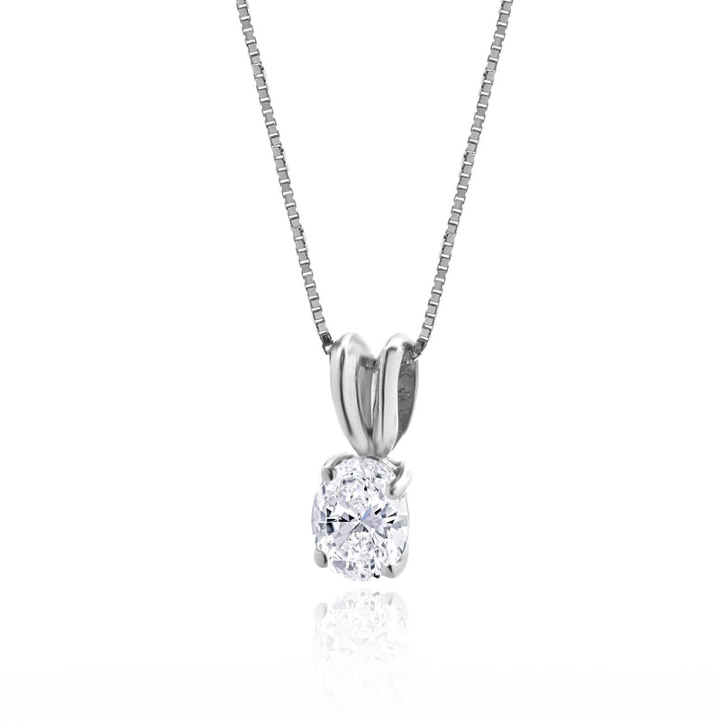 14 Karat White Gold Oval Diamond Solitaire Necklace