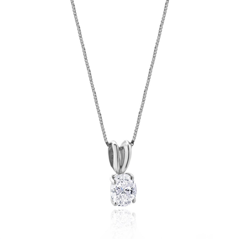 14 Karat White Gold Oval Diamond Solitaire Necklace