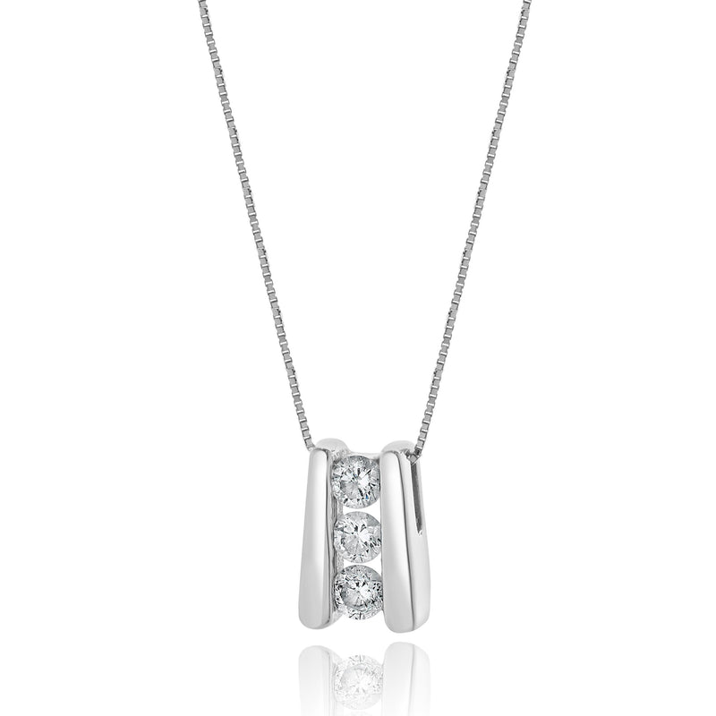 14 Karat White Gold Diamond Cross Necklace