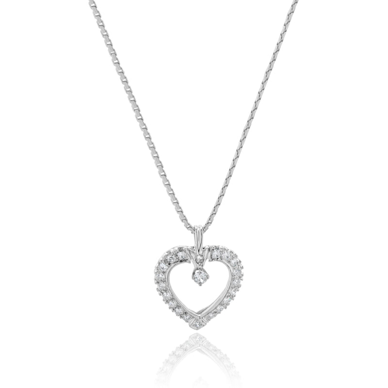 14 Karat White Gold Diamond Open Heart Necklace