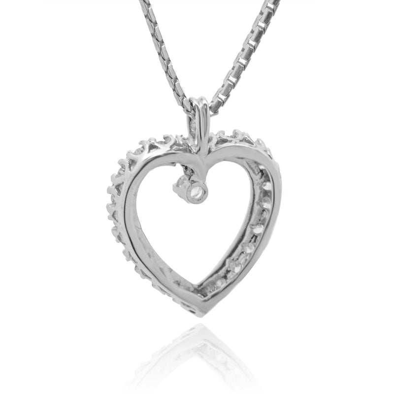 14 Karat White Gold Diamond Open Heart Necklace