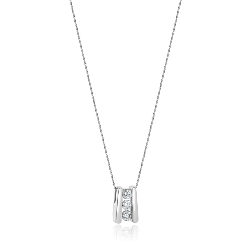18 Karat White Gold Channel Set Diamond Drop Necklace