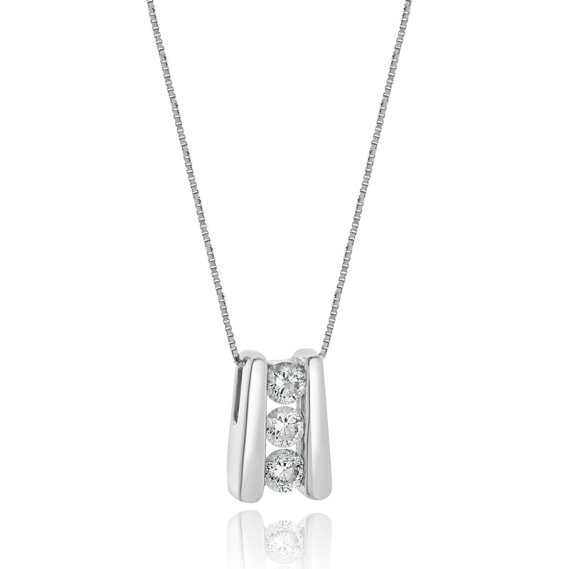 18 Karat White Gold Channel Set Diamond Drop Necklace