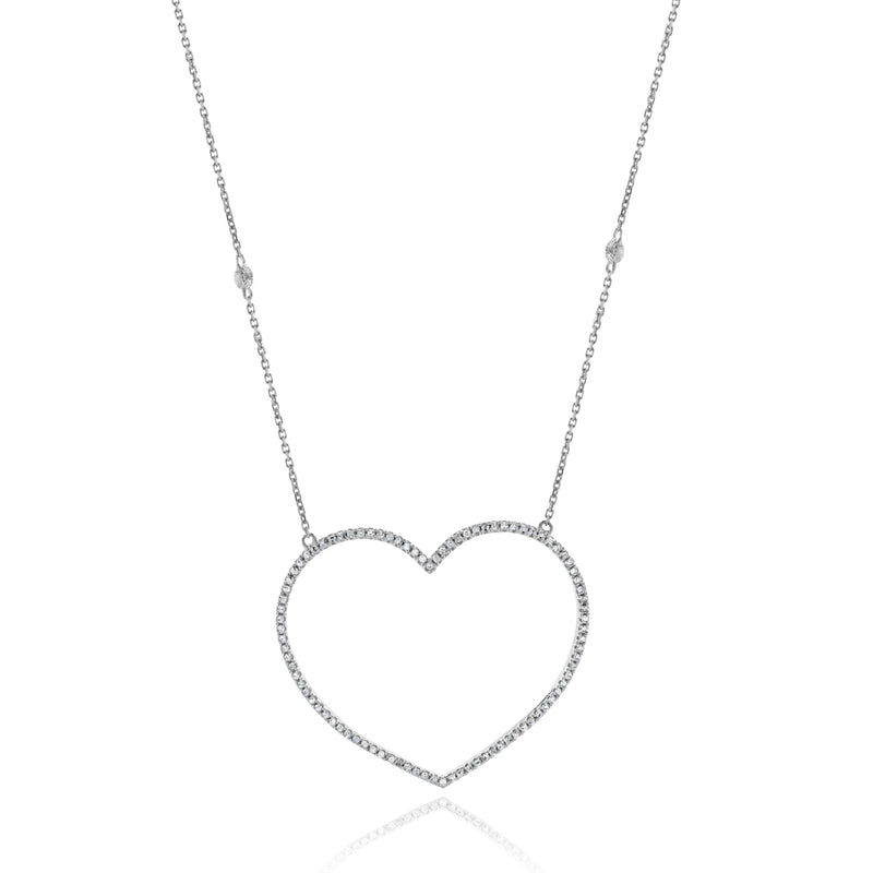 14 Karat White Gold Open Heart Diamond Necklace