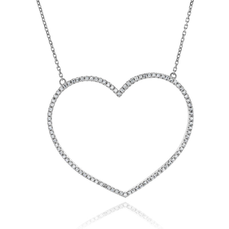 14 Karat White Gold Open Heart Diamond Necklace