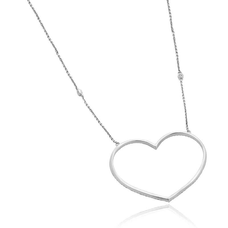 14 Karat White Gold Open Heart Diamond Necklace