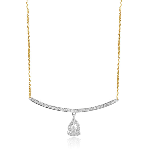 14 Karat Two Tone Diamond Bar Drop Necklace