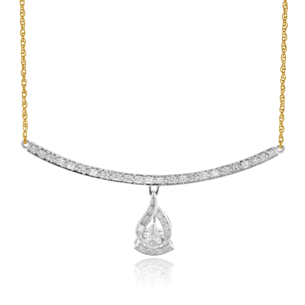 14 Karat Two Tone Diamond Bar Drop Necklace