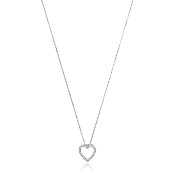 14 Karat White Gold Diamond Heart Necklace