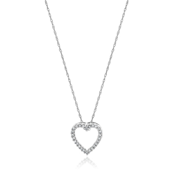14 Karat White Gold Diamond Heart Necklace