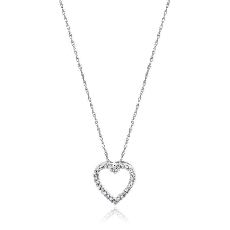 14 Karat White Gold Diamond Heart Necklace