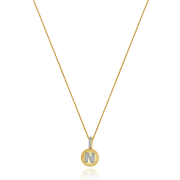 14 Karat Yellow Gold Diamond Initial N Necklace
