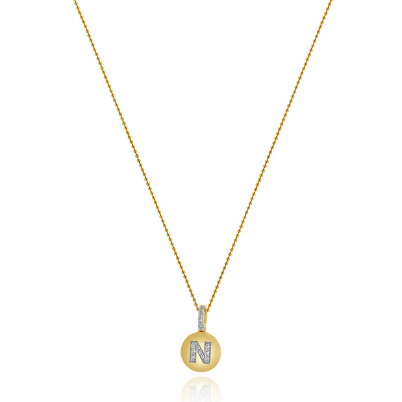 14 Karat Yellow Gold Diamond Initial N Necklace