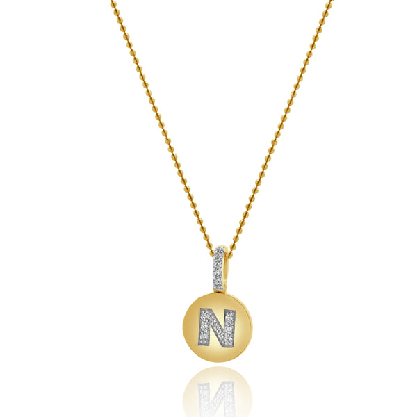 14 Karat Yellow Gold Diamond Initial N Necklace