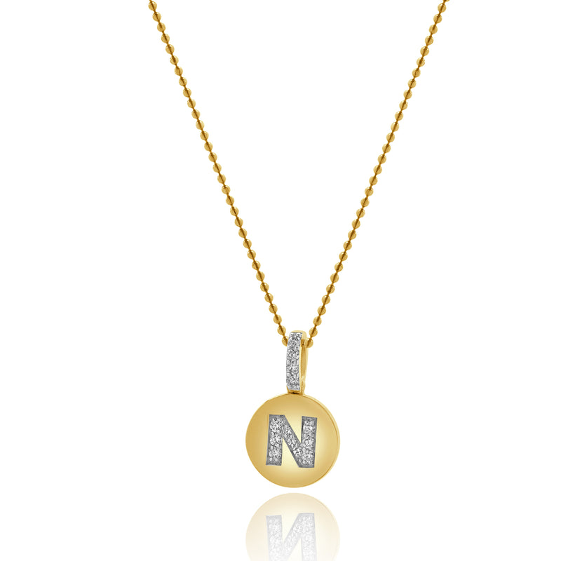 14 Karat Yellow Gold Diamond Initial N Necklace