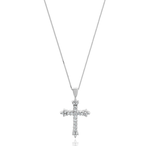 14 Karat White Gold Diamond Cross Necklace