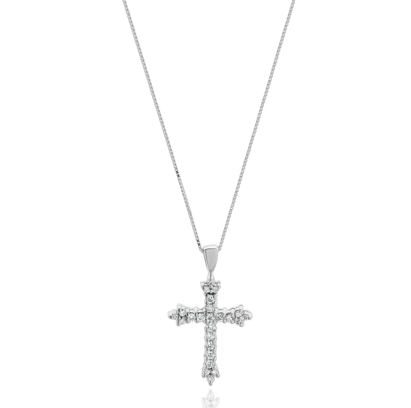 14 Karat White Gold Diamond Cross Necklace