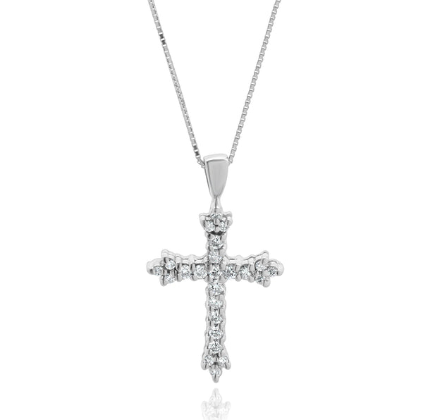 14 Karat White Gold Diamond Cross Necklace