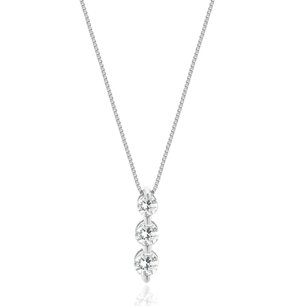 14 Karat White Gold Past, Present and Future Diamond Necklace