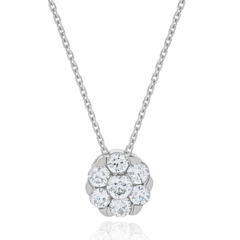 14 Karat White Gold Diamond Cluster Pendant Necklace