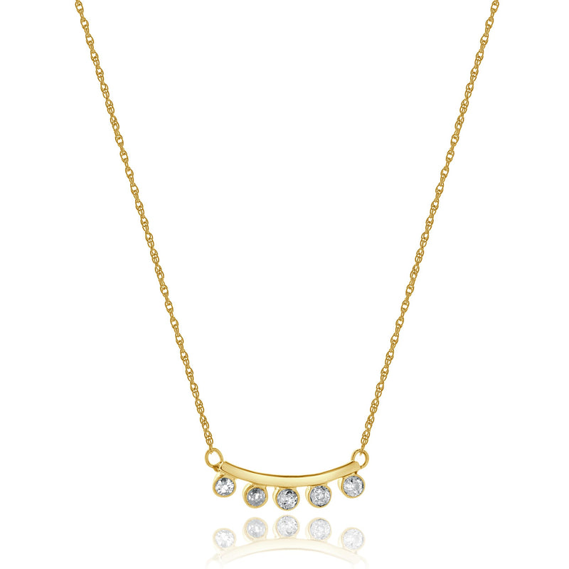 14 Karat Yellow Gold Five Diamond Bezel Set Necklace