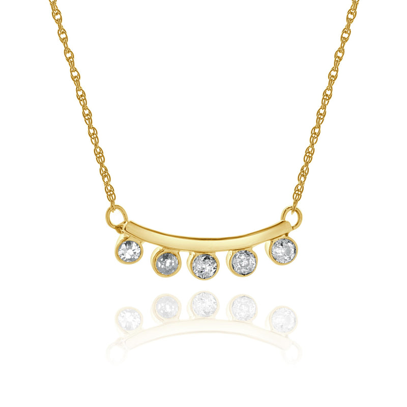 14 Karat Yellow Gold Five Diamond Bezel Set Necklace